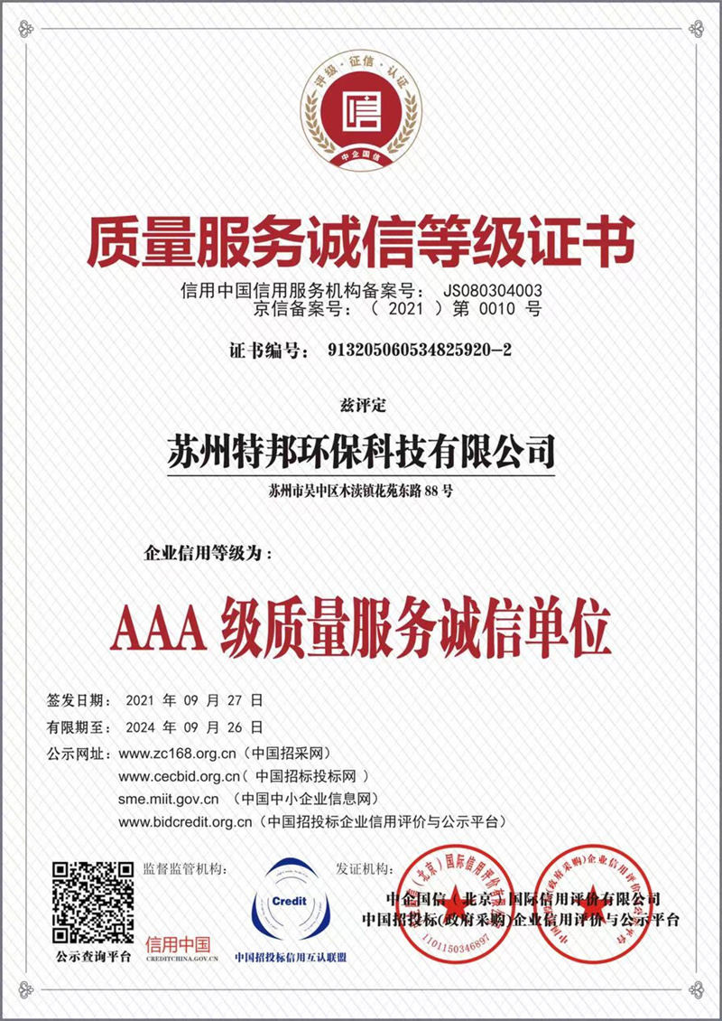 質(zhì)量服務(wù)誠(chéng)信等級(jí)證書
